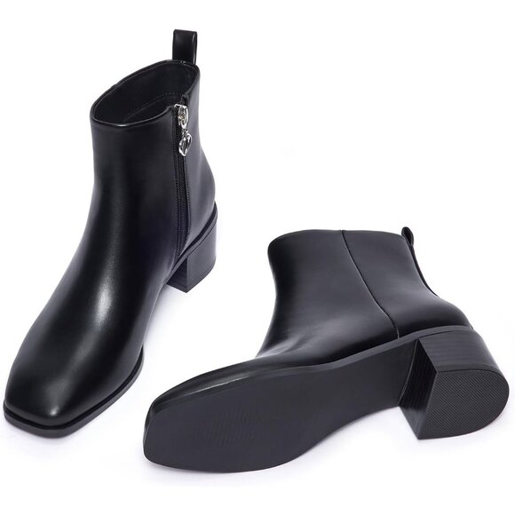 Genshuo Ankle Boot Women Size (7-9) Black Polyurethane Zipper Chunky Heel - Picture 7 of 9